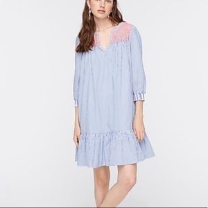 J. Crew Striped Embroidered Blue and White Dress
